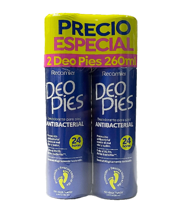 2 DESODORANTES DEO PIES ANTIBACTERIAL SPRAY FRASCO X 260 ML