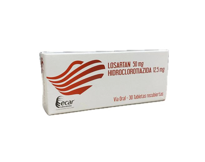 LOSARTAN 50 MG + HIDROCLOROTIAZIDA 12.5 MG CAJA X 30 TABLETAS ECAR 