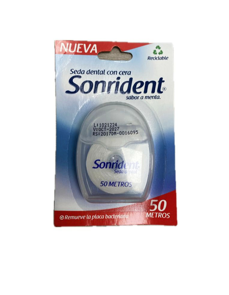 SEDA DENTAL CON CERA SONRIDENT SABOR A MENTA X 50 METROS 