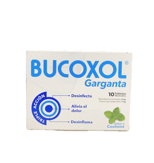 BUCOXOL TRIPLE ACCION SABOR COOLMINT CAJA X 10 TABLETAS 