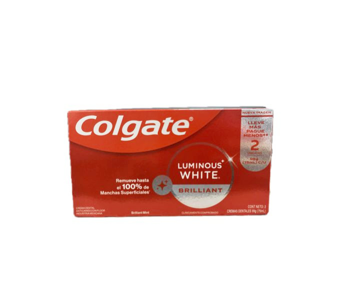 CREMA DENTAL COLGATE LUMINOUS WHITE PACK CON 2 TUBOS x 75 ML C/U 
