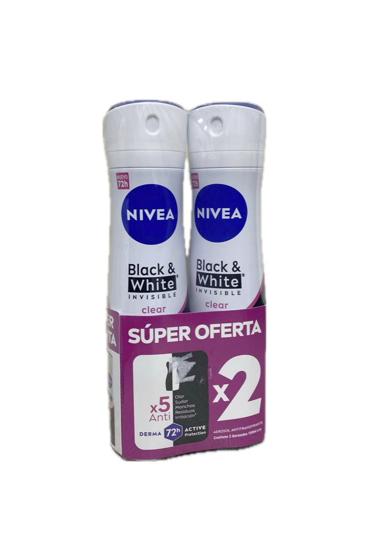 2 DESODORANTE NIVEA WOMEN INVISIBLE BLACK & WHITE SPRAY X 150 ML C/U
