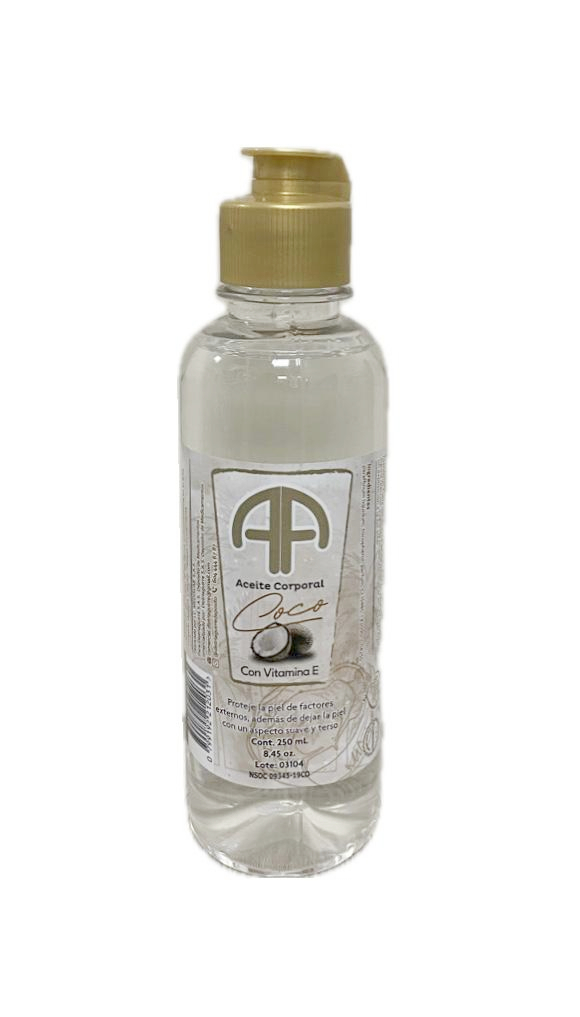 ACEITE CORPORAL DE COCO CON VITAMINA E AA FRASCO X 250 ML