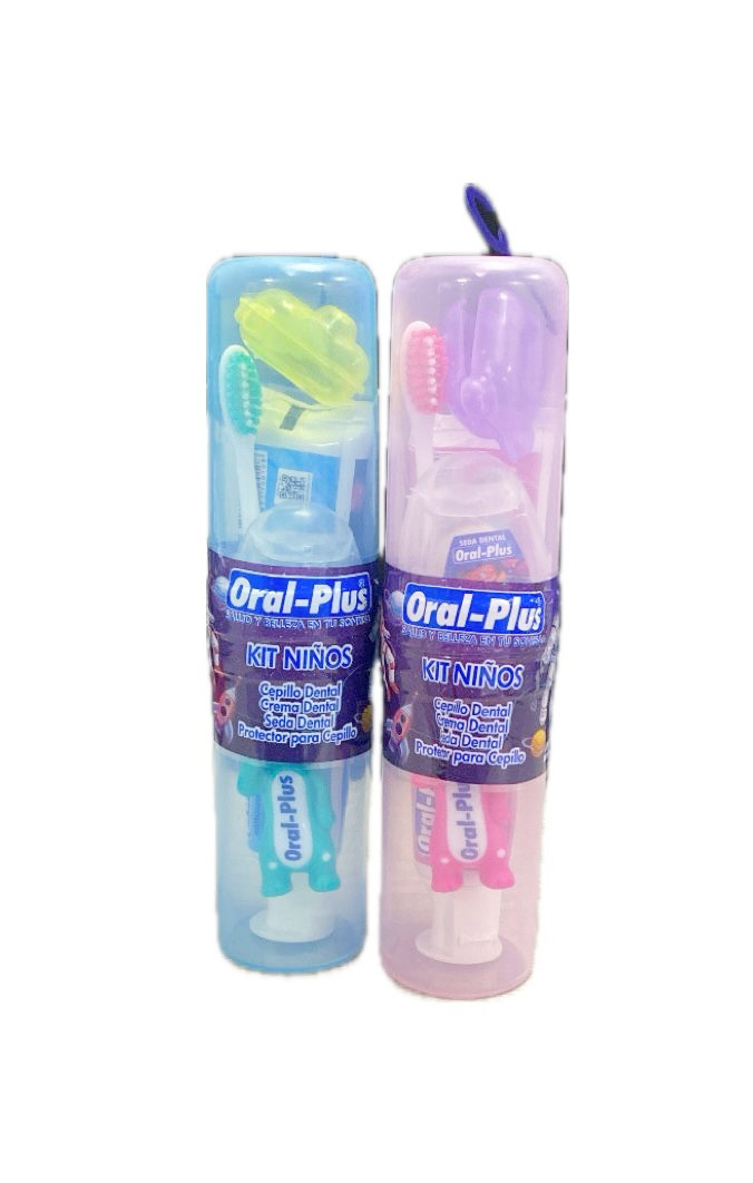 KIT VIAJERO NIÑOS CEPILLO+CREMA DENTAL+SEDA DENTAL+PROTECTOR ORAL PLUS