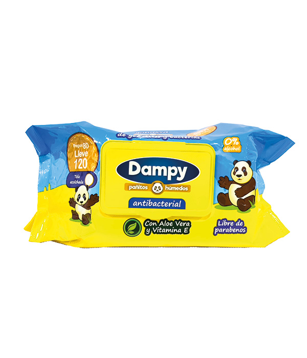 PAÑITOS HUMEDOS DAMPY ANTIBACTERIAL BOLSA X 120 UNDS