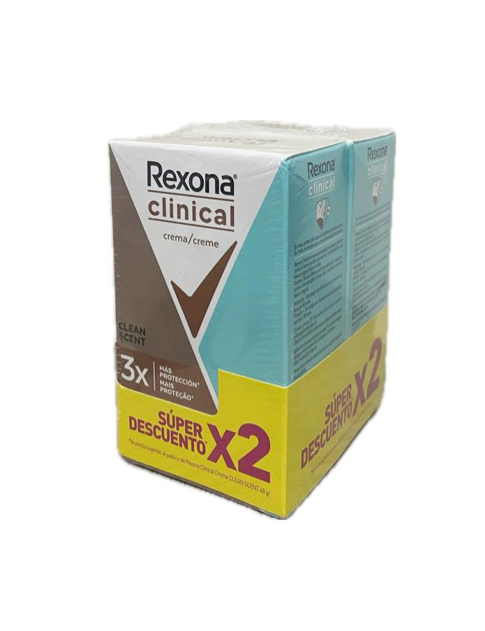 2 DESODORANTE REXONA CLINICAL CREMA CLEAN SCENT X 48 G C/U