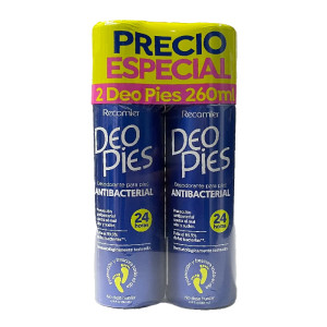 2 DESODORANTES DEO PIES ANTIBACTERIAL SPRAY FRASCO X 260 ML