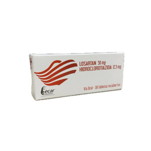 LOSARTAN 50 MG + HIDROCLOROTIAZIDA 12.5 MG CAJA X 30 TABLETAS ECAR 