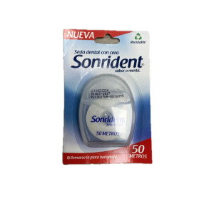SEDA DENTAL CON CERA SONRIDENT SABOR A MENTA X 50 METROS 