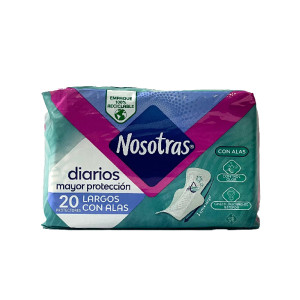PROTECTORES NOSOTRAS DIARIOS LARGOS CON ALAS BOLSA  X 20 UNDS
