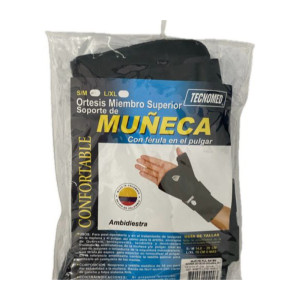 MUÑEQUERA CON FERULA EN EL PULGAR TALLA S-M BOLSA X 1 UND