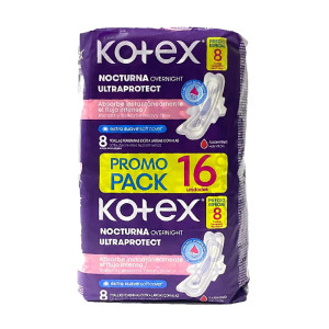 TOALLAS KOTEX NOCTURNA TELA 2 PACK X 8 UNDS C/U
